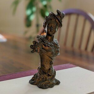 Cast Iron Vintage Brass Victorian Lady Torso Bust Cane Topper